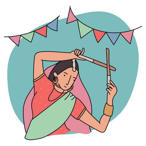 Chica bailando con Dandiya Sticks vector