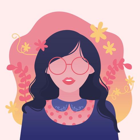 Girl with Wavy Hair and Glasses Vector