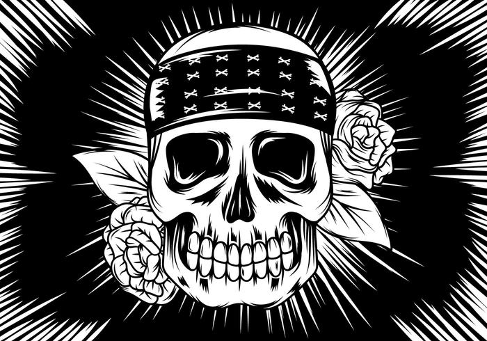 Skeleton Linocut with Roses vector