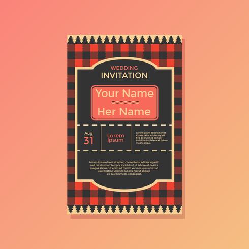 Buffalo Plaid Wedding Invitation Vector