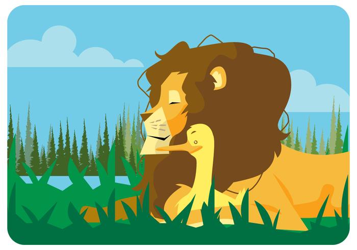 Lion And Duck Friendship Vector