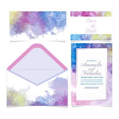 Vector Watecolor Colorful Wedding Invitation