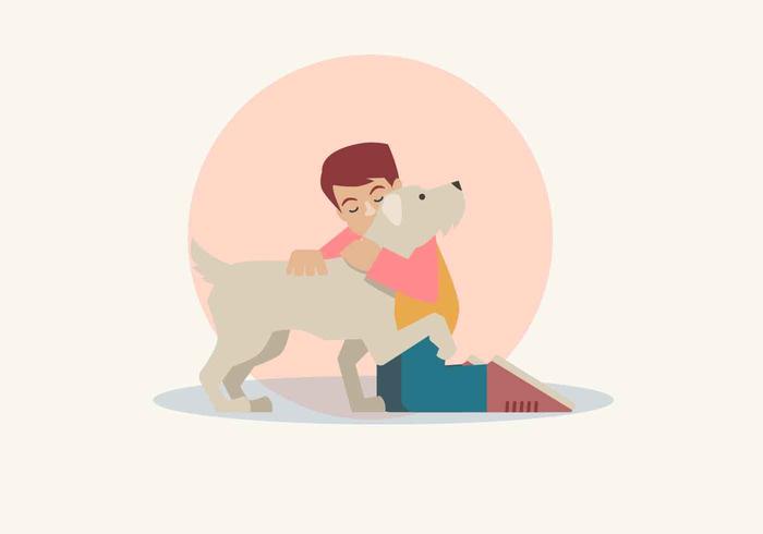 Boy And His Dog Vector Illustration