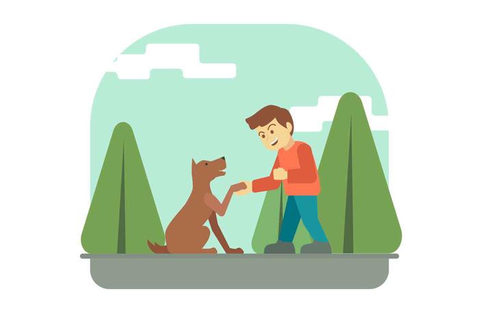 Boy And His Dog Vector Illustration