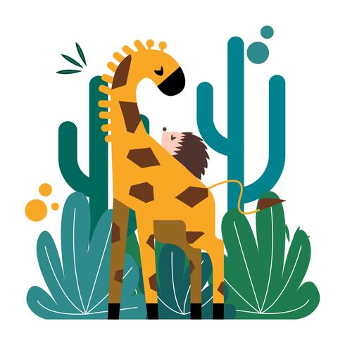 Cute Giraffe and Porcupine Unlikely Pair vector