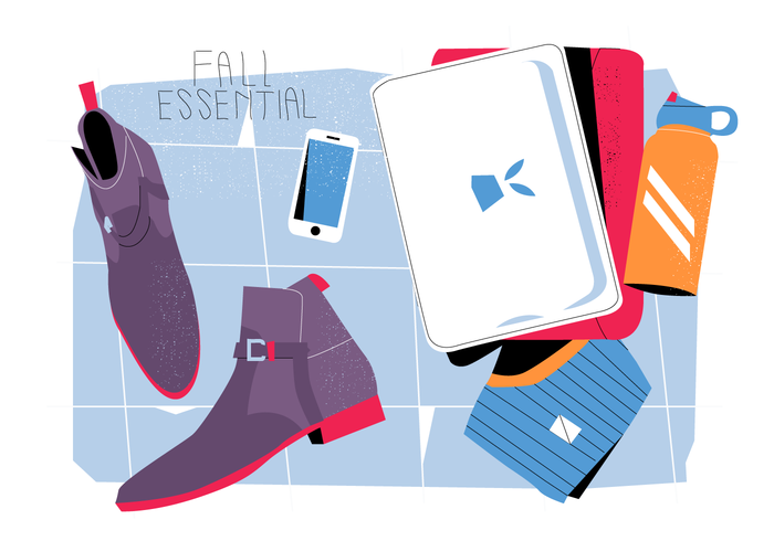 Botas de otoño con estilo en la ilustración de fondo plano de Vector de ropa de otoño del equipo