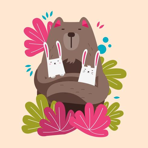 Cute Bear and Rabbits Animal Pairs  vector