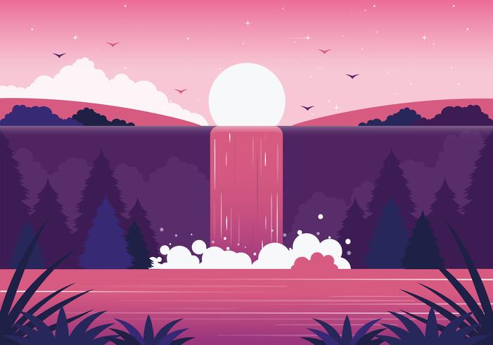 Vector Beautiful Waterfall Illustration