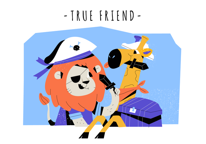 True Friendship Cute Lion And Giraffe Vector Character Flat Illustration