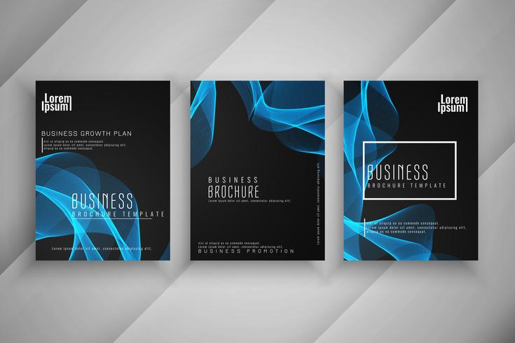 Abstract stylish business brochure wavy template design set vector