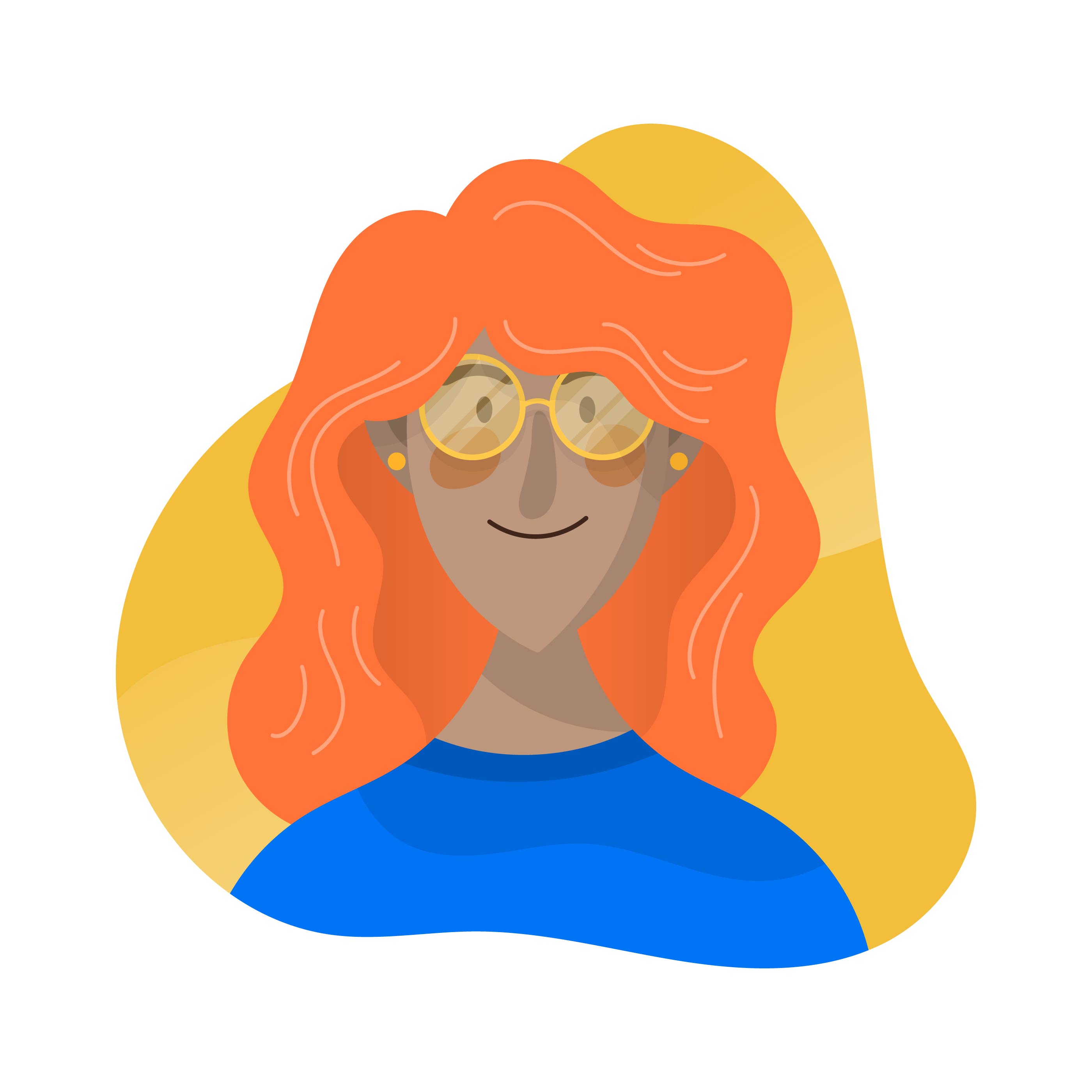 Flat Girl With Wavy Hair And Glasses Character Vector 