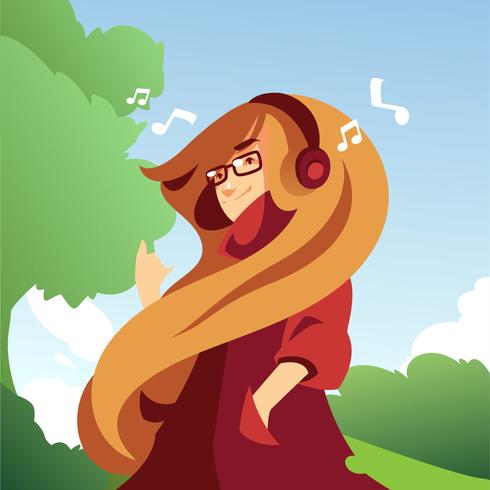 girl with wavy hair and glasses vector