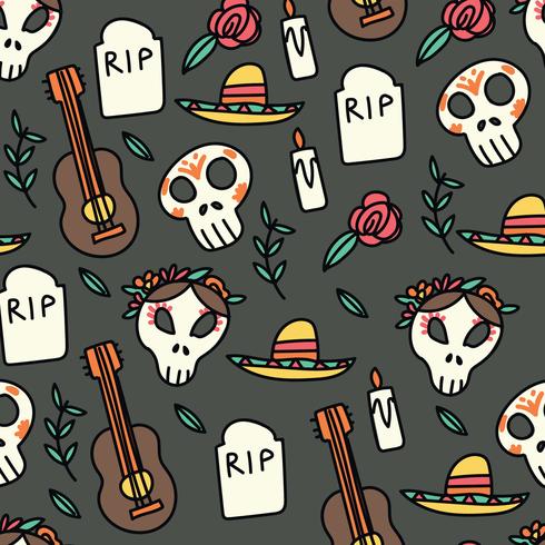 Doodled Day of the Dead Pattern vector