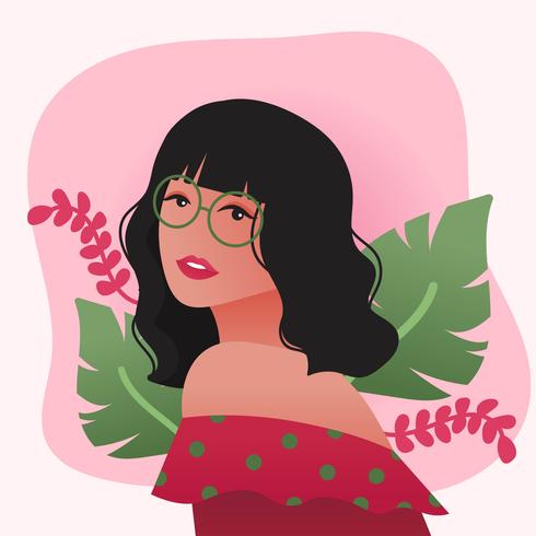 Girl with Wavy Hair and Glasses Vector