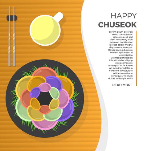 Flat Chuseok Autumn Festival Traditional Cuisine Vector Illustration