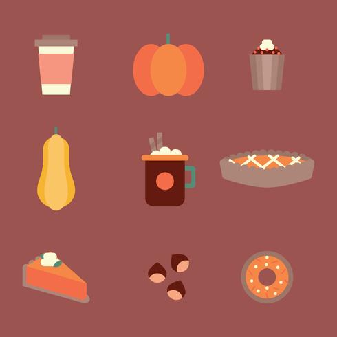 Flat Pumpkin Spiced Food Icons vector