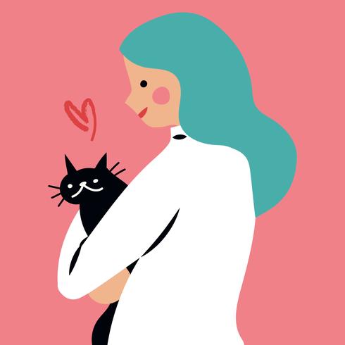 Girl Loves Her Cat vector