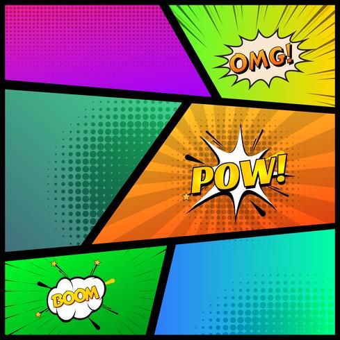 Comic book page template with rays colorful background vector