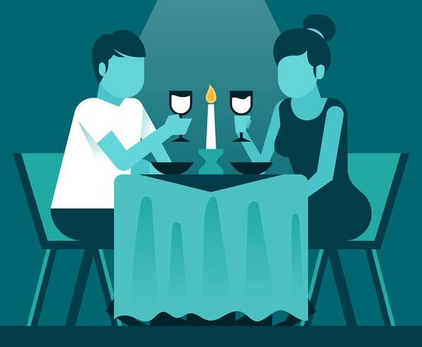 People Eating At Restaurant Illustration vector