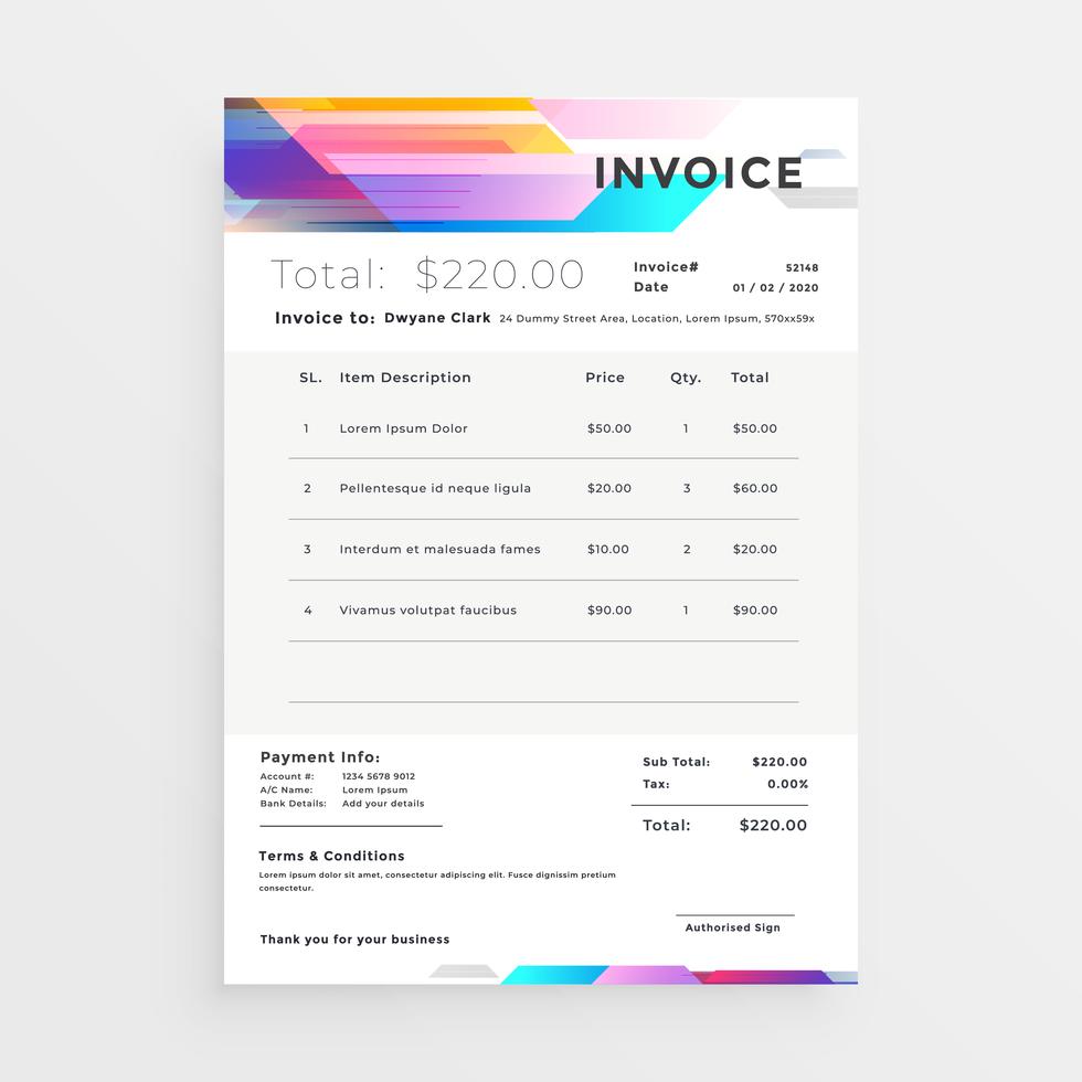creative colorful invoice template design Download Free Vector Art