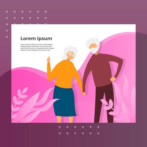 Flat Grandparents Character Landing Page Vector Illustration