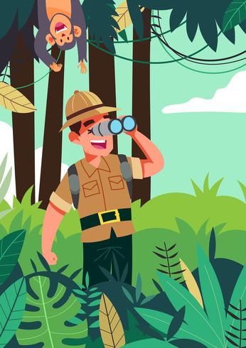 Ilustración de exploradores de la selva vector