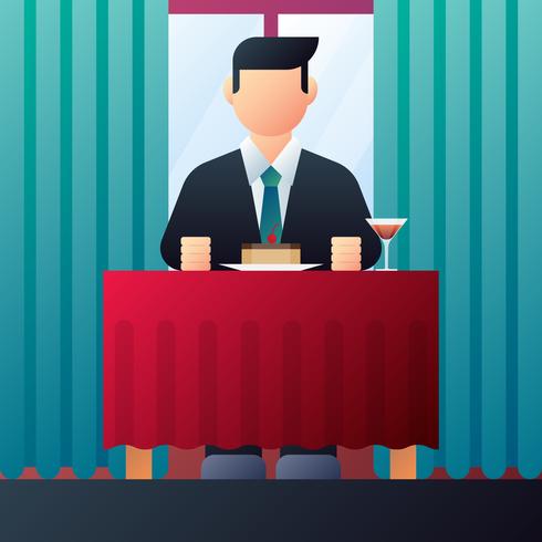 Businessman Eating In A Restaurant Vector Illustration