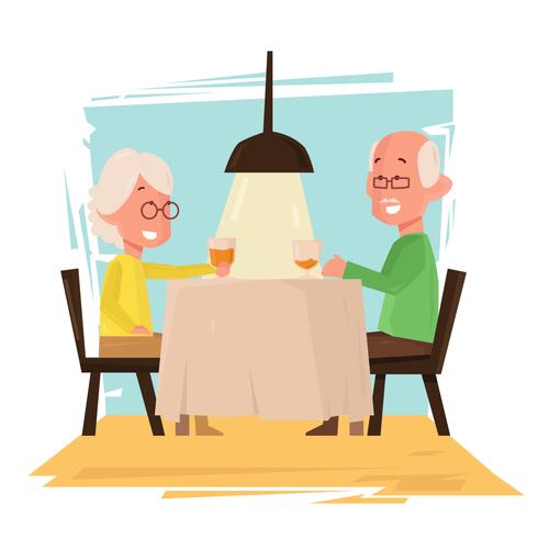 Sweet Grandparents Romantic Dinner Vector Illustration