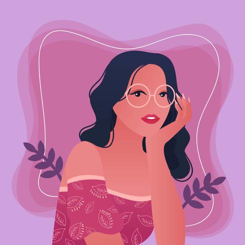 Girl With Wavy Hair And Glasses Download Free Vectors Clipart