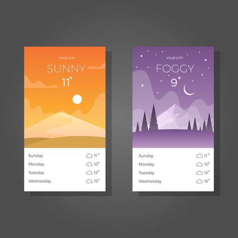 Flat  Weather Apps Screen With Gradient Background Vector Illustration