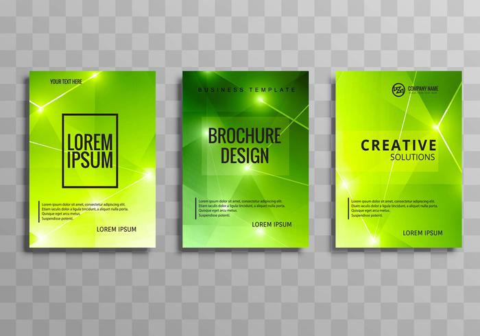 Modern bright green polygon business brochure set design vector