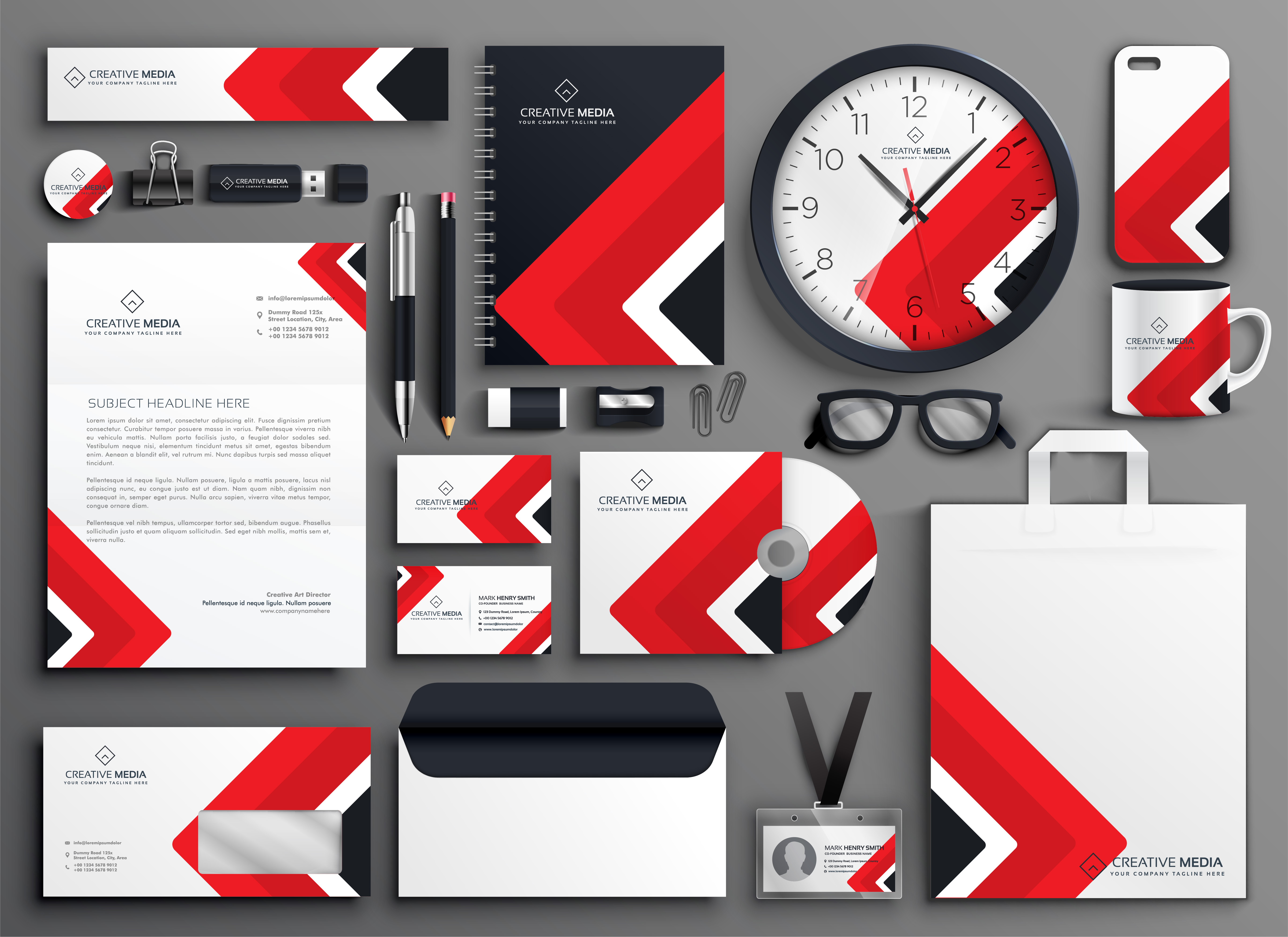 red professional business branding stationery set - Download Free