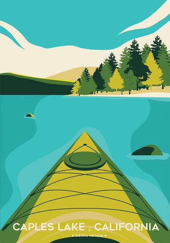 Vista en primera persona de kayak en el diseño vectorial del lago Caples vector