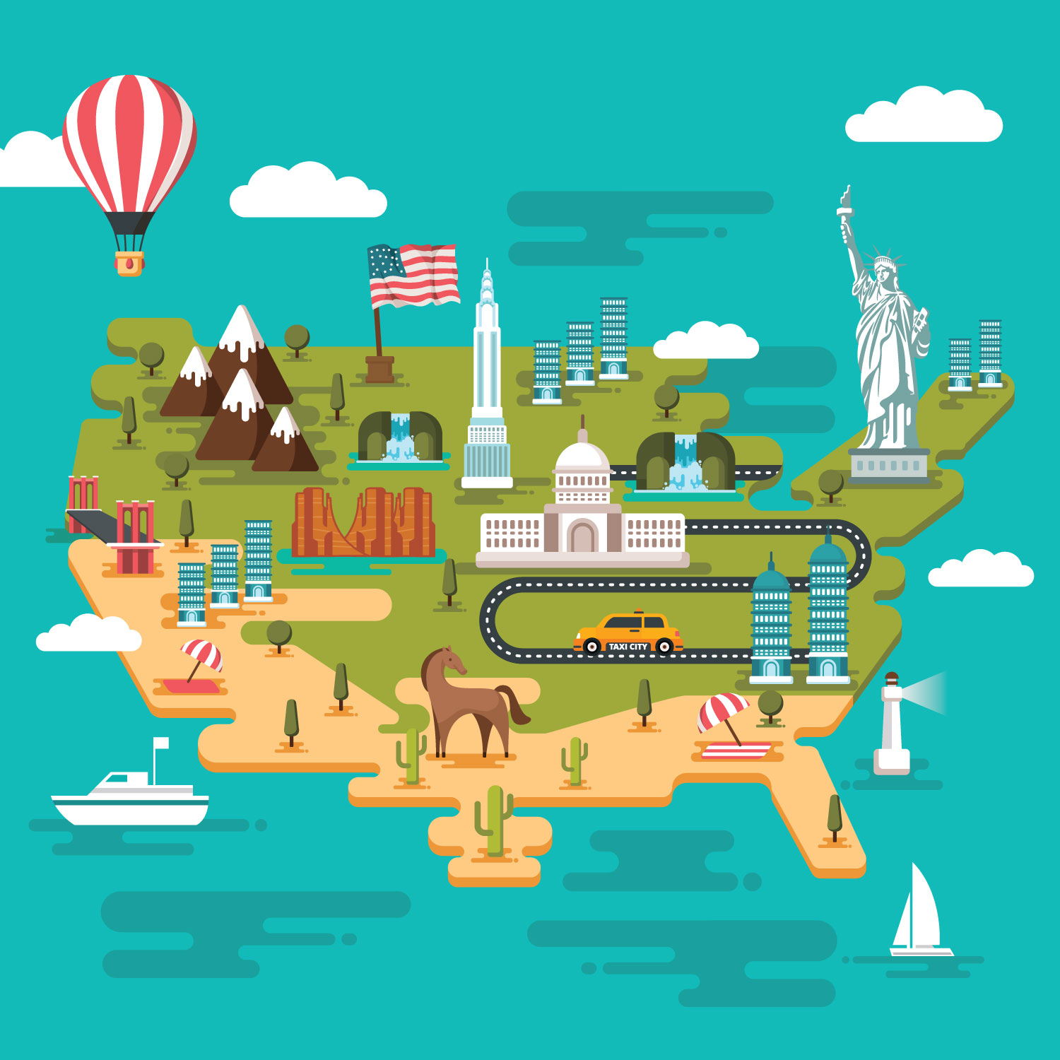 United States Landmark Map 242440 Vector Art at Vecteezy