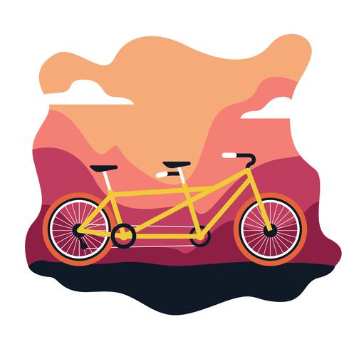 Ilustración plana de bicicleta tándem vector