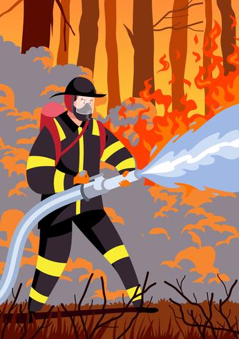 Firefighter Holding Hose vector