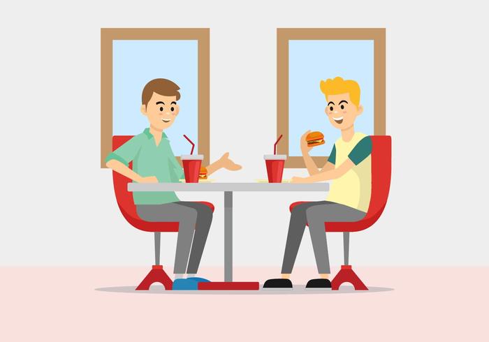 People Eating At Restaurant Illustration Vector 