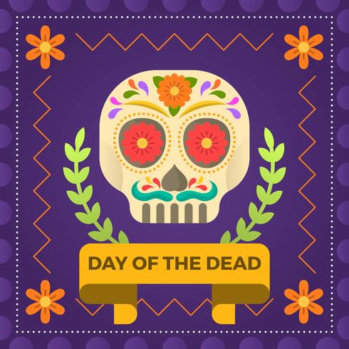 Día plano de la muerte Sugar Skull con ilustración vectorial de ornamentos vector