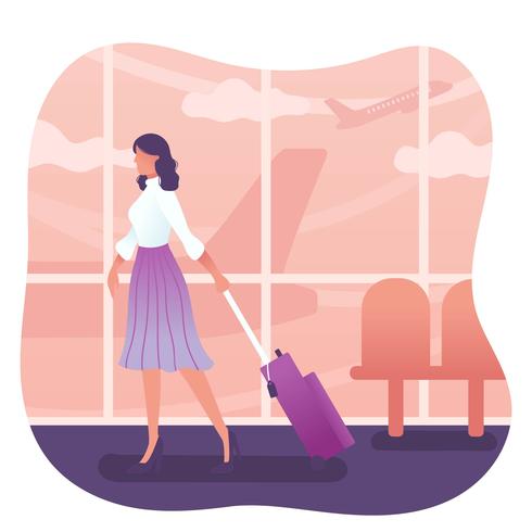Woman with Suitcase Vector
