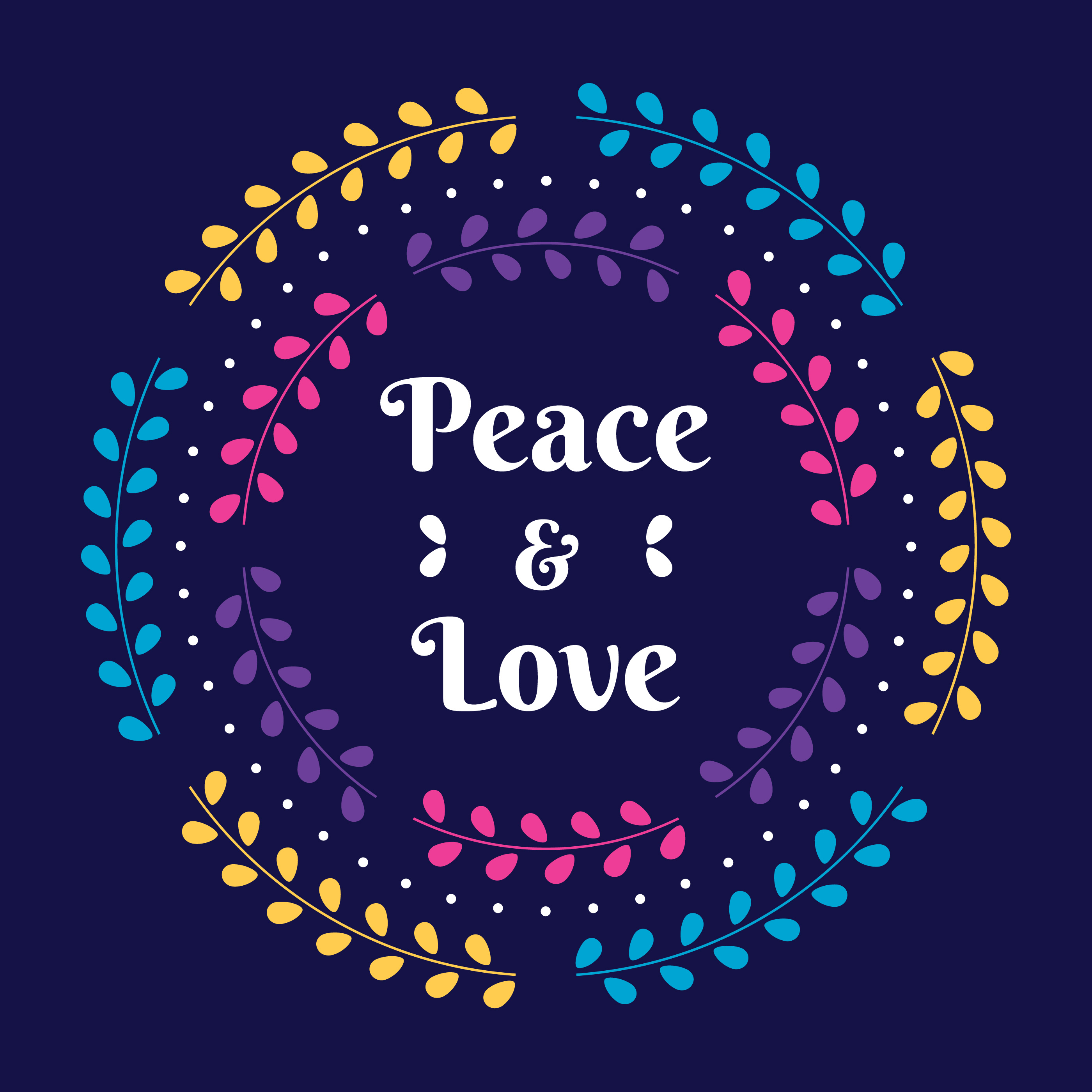 Peace And Love Holiday Invitation With Floral Wreath ...