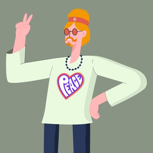 Smilling Hippie In Sunglasses Showing Two Finger Victory Hand Sign Illustration vector