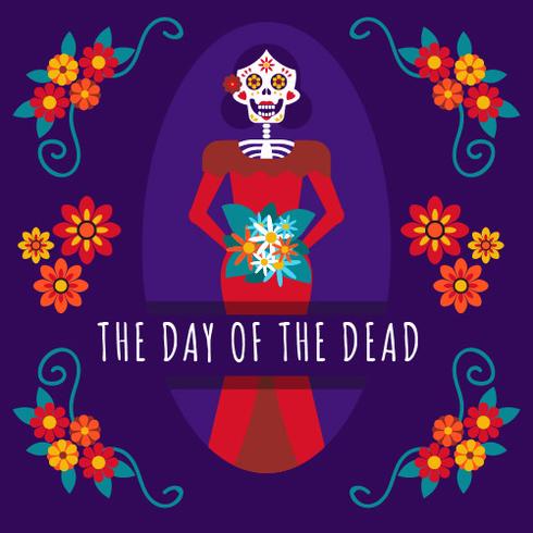 Mexican Skull Girl  Day Of The Dead Background vector