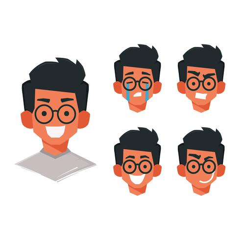 Face Emoticon Boy with Glasses Vector Collection