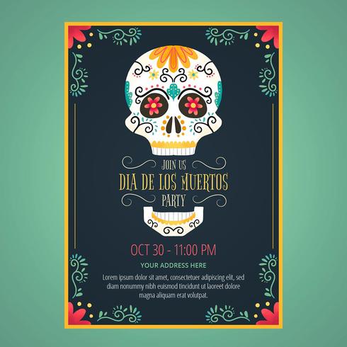 Flyer Day Of Dead con Sugar Skull y flores vector