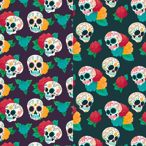Watercolor Pattern Day Of Dead With Sugar Skull And Flowers vector