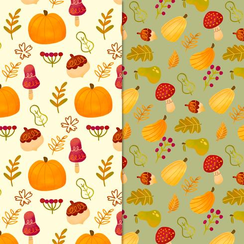 Cute Falls Pattern With Leaves, Pumpkin And Mushrooms vector