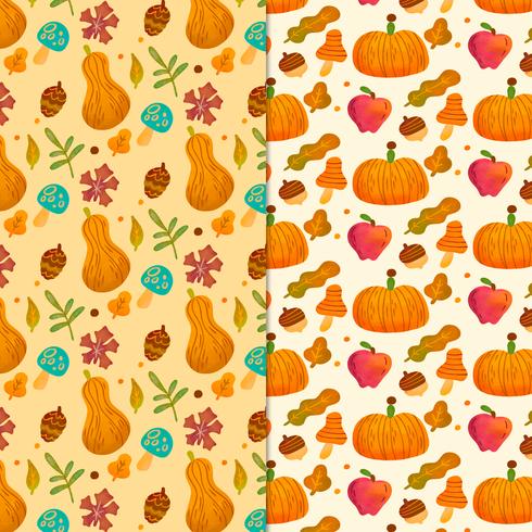 Cute Falls Pattern With Leaves, Pumpkin, Mushrooms And Ornaments vector