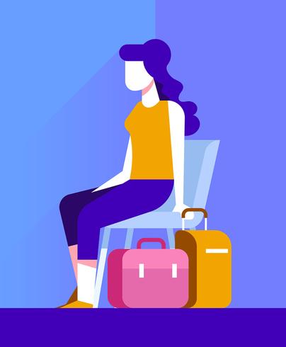 Woman With Suitcase Illustration vector