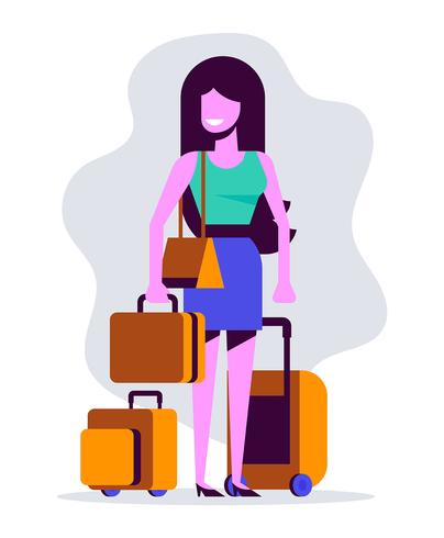 Woman With Suitcase Illustration vector