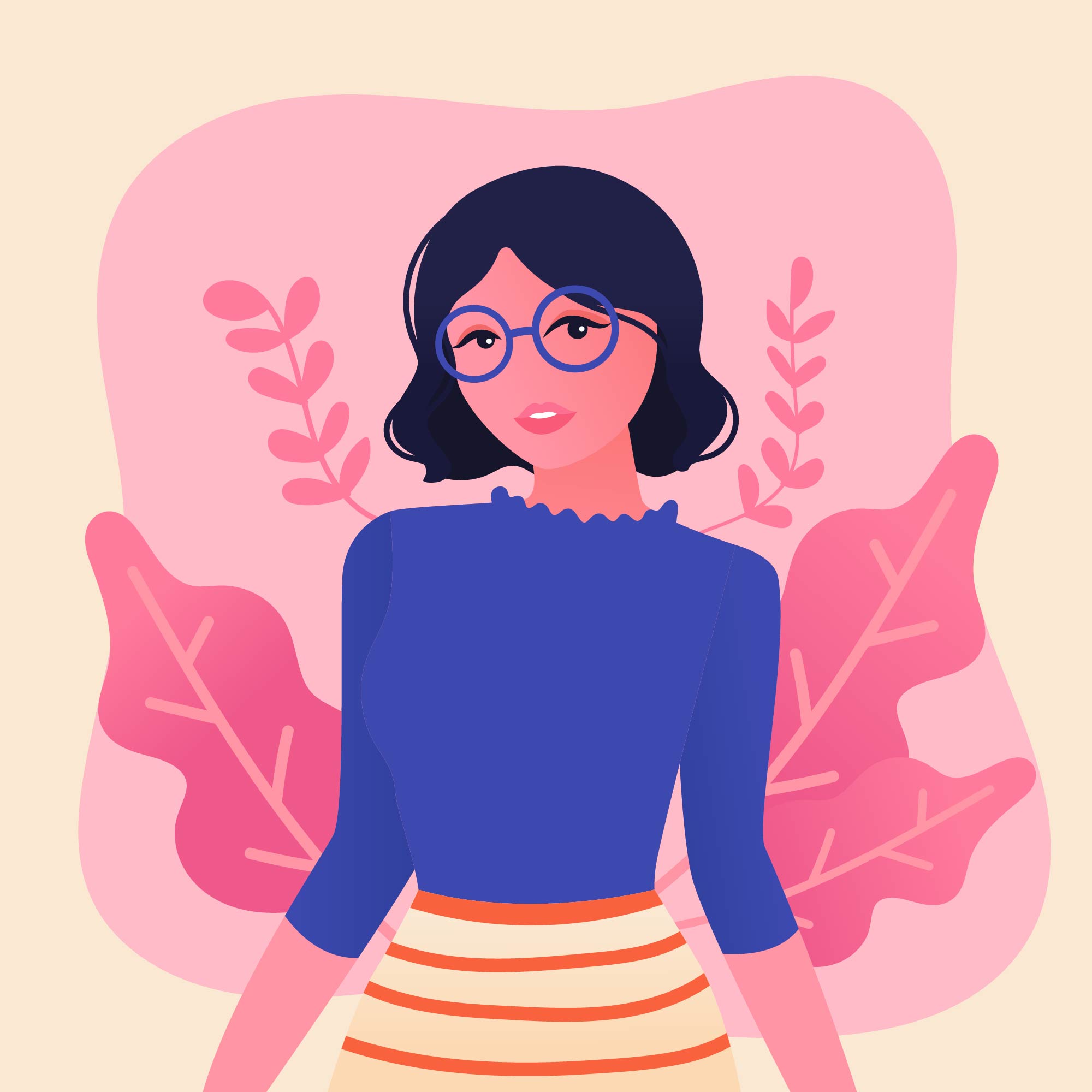 Girl with Wavy Hair and Glasses - Download Free Vectors 